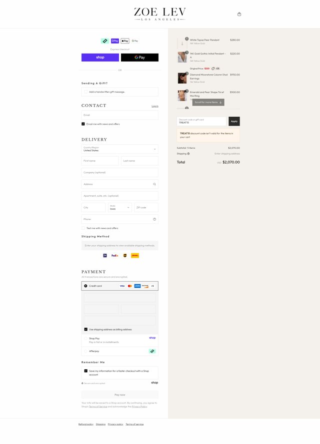 ZoeLev checkout page showing ZoeLev promo code box | Screenshot taken by SimplyCodes community member on Sep 3, 2025
