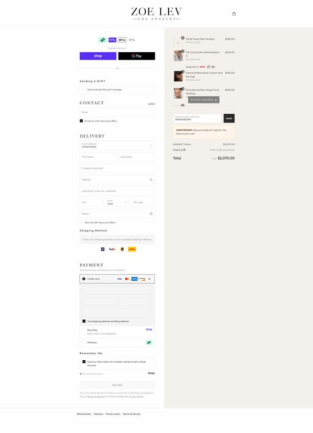 ZoeLev checkout page showing ZoeLev promo code box | Screenshot taken by SimplyCodes community member on Sep 3, 2025