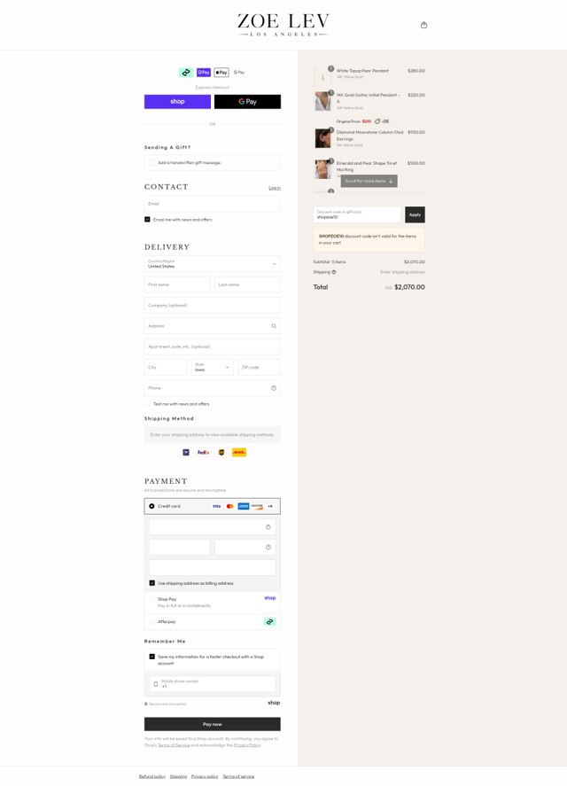 ZoeLev checkout page showing ZoeLev promo code box | Screenshot taken by SimplyCodes community member on Sep 3, 2025