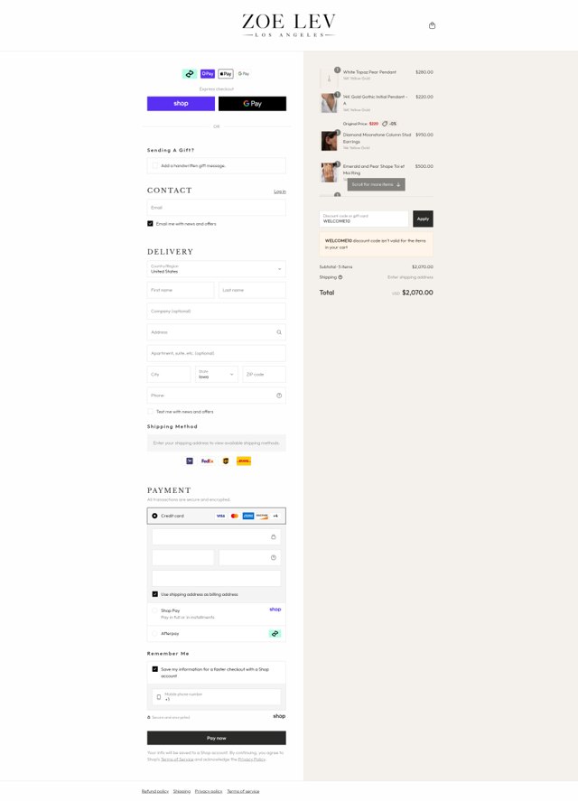 ZoeLev checkout page showing ZoeLev promo code box | Screenshot taken by SimplyCodes community member on Sep 3, 2025