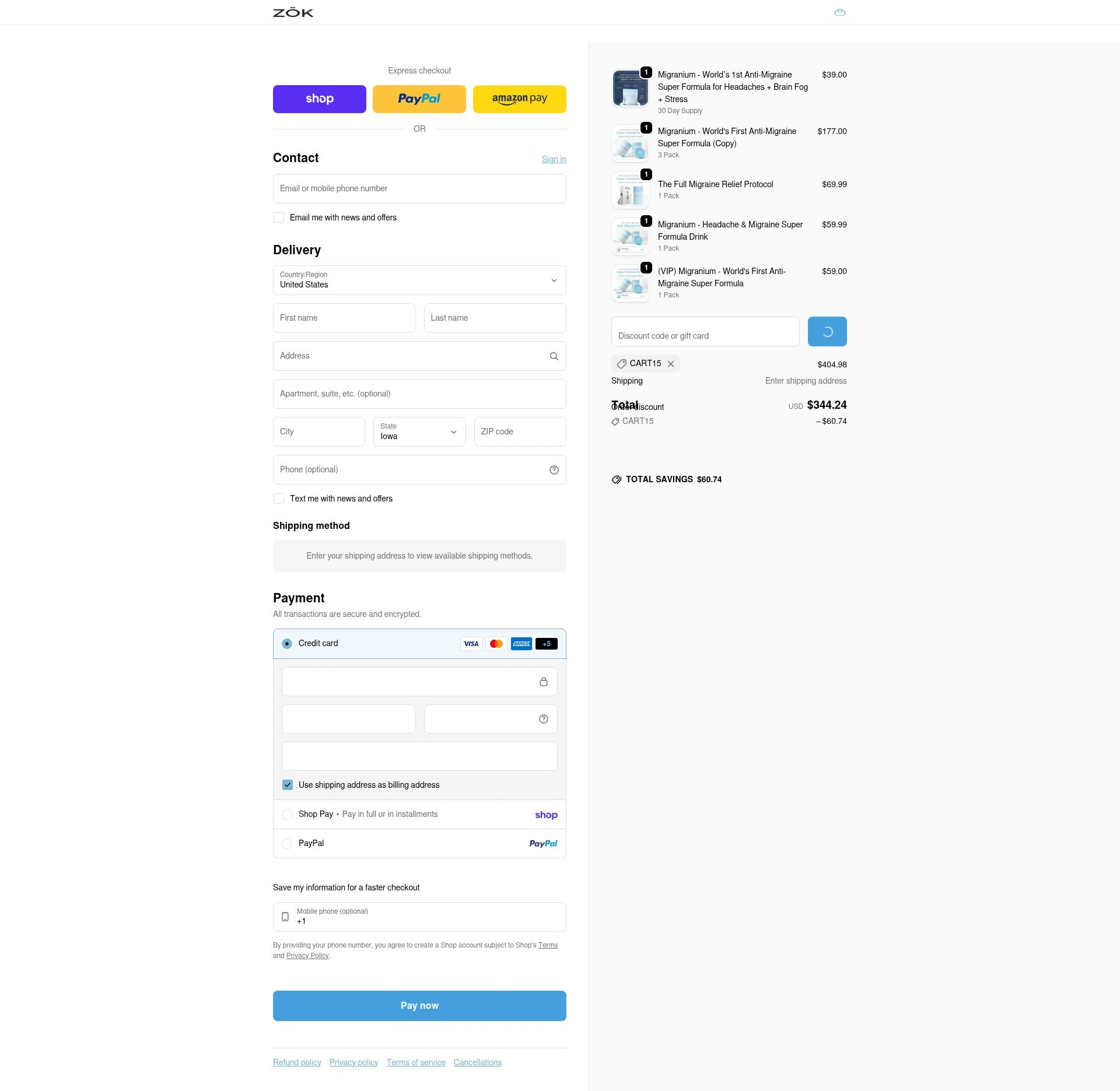 Zōk Relief checkout page showing Zōk Relief promo code box | Screenshot taken by SimplyCodes community member on Feb 10, 2026