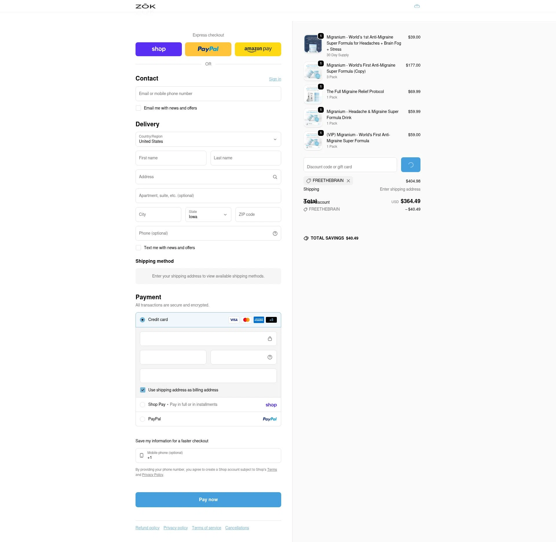 Zōk Relief checkout page showing Zōk Relief promo code box | Screenshot taken by SimplyCodes community member on Feb 10, 2026