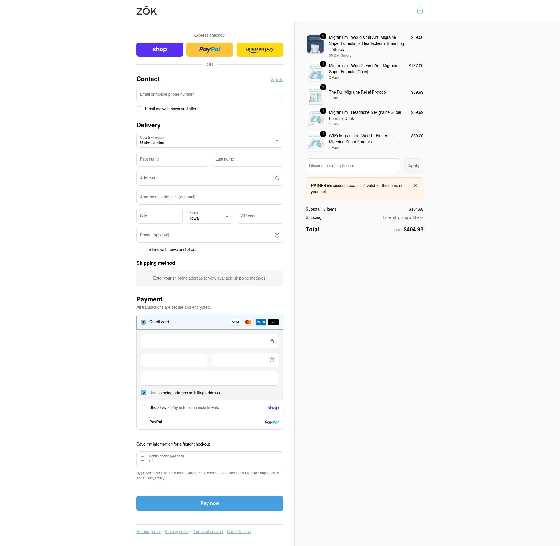 Zōk Relief checkout page showing Zōk Relief promo code box | Screenshot taken by SimplyCodes community member on Feb 10, 2026