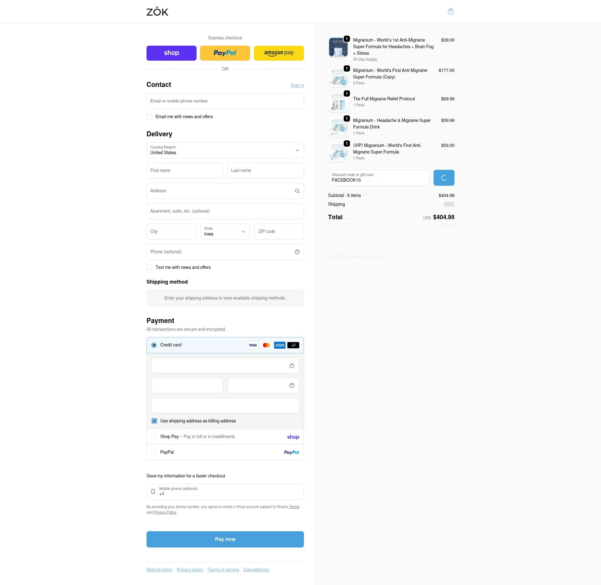Zōk Relief checkout page showing Zōk Relief promo code box | Screenshot taken by SimplyCodes community member on Feb 10, 2026