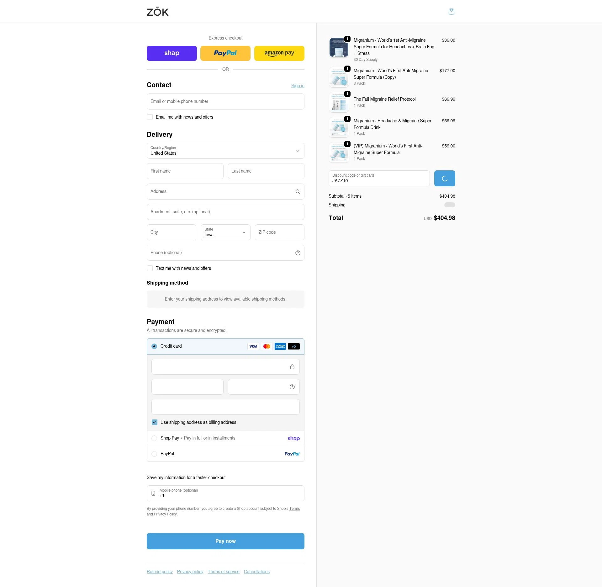 Zōk Relief checkout page showing Zōk Relief promo code box | Screenshot taken by SimplyCodes community member on Feb 10, 2026