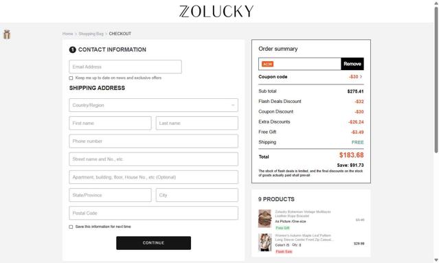Zolucky checkout page showing Zolucky discount code box | Screenshot taken by SimplyCodes community member on Sep 12, 2025