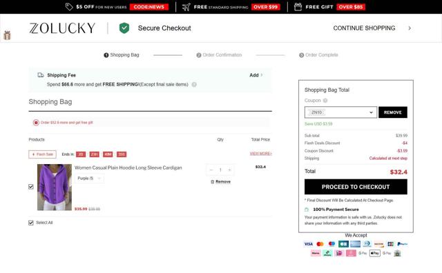 Zolucky checkout page showing Zolucky discount code box | Screenshot taken by SimplyCodes community member on Sep 13, 2025