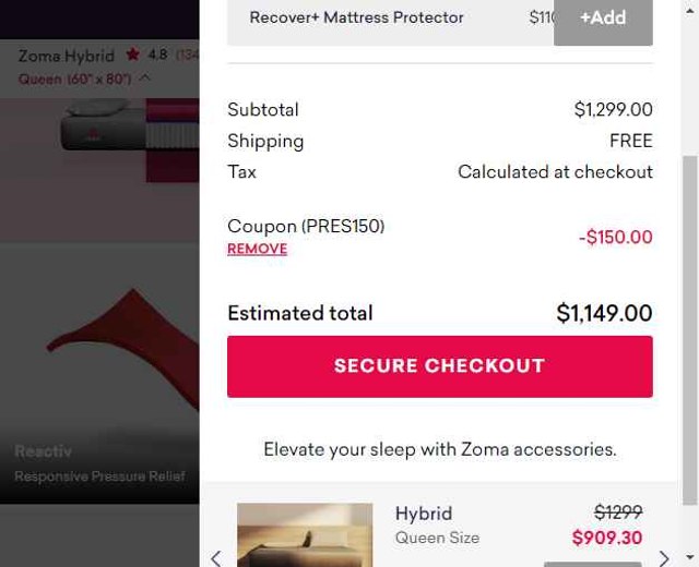 Zoma checkout page showing Zoma coupon code box | Screenshot taken by SimplyCodes community member on Aug 16, 2025