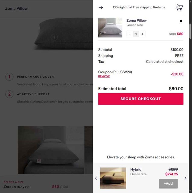 Zoma checkout page showing Zoma coupon code box | Screenshot taken by SimplyCodes community member on Aug 30, 2025