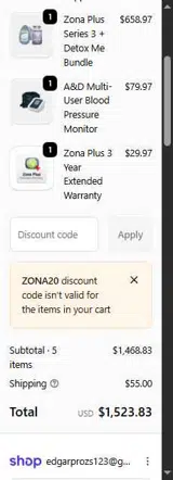 Zona Plus coupon verification screenshot
