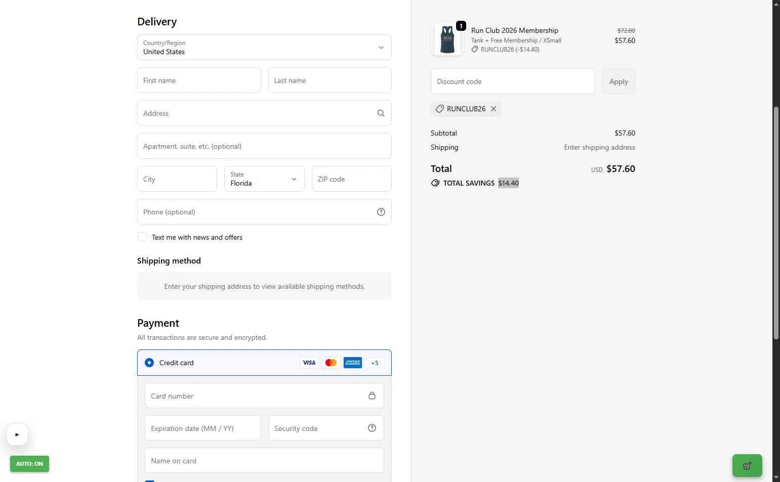 ZOOMA Women's Race Series checkout page showing ZOOMA Women's Race Series promo code box | Screenshot taken by SimplyCodes community member on Jan 16, 2026