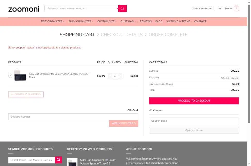 Zoomoni checkout page showing Zoomoni coupon code box | Screenshot taken by SimplyCodes community member on Feb 3, 2026