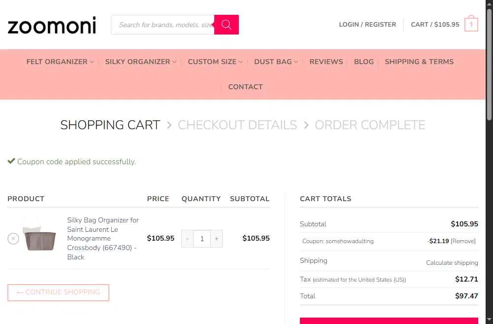 Zoomoni checkout page showing Zoomoni coupon code box | Screenshot taken by SimplyCodes community member on Feb 4, 2026