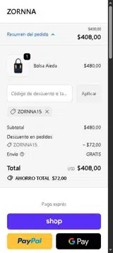 Zornna15 coupon verification screenshot