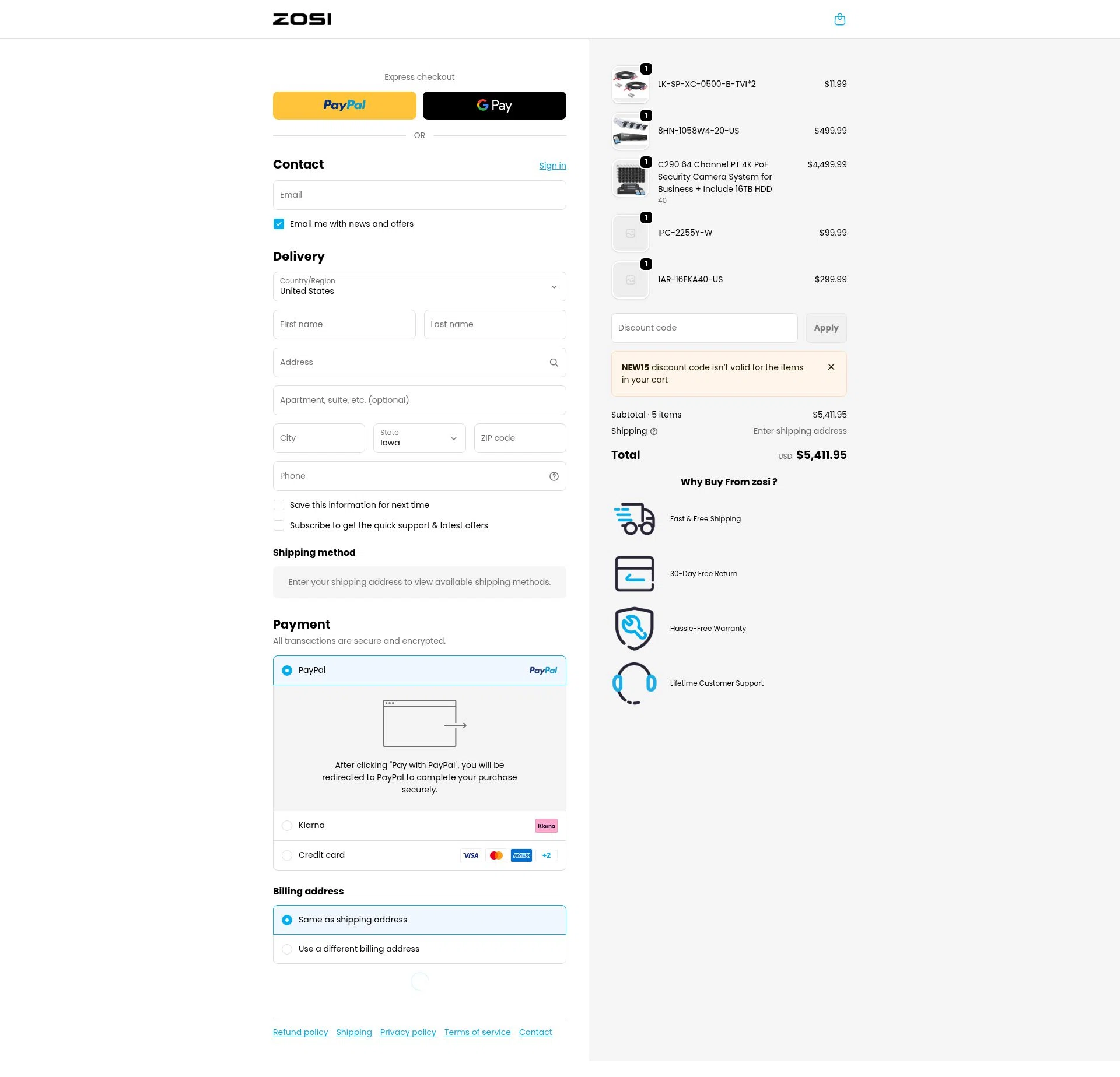 Zosi checkout page showing Zosi coupon code box | Screenshot taken by SimplyCodes community member on Jan 4, 2026