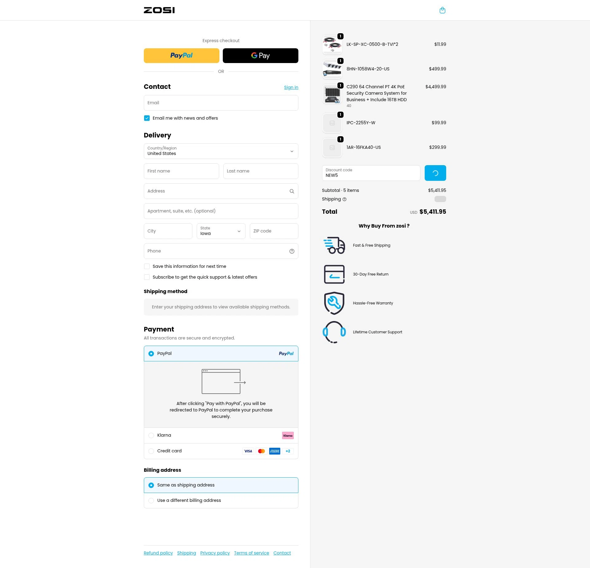 Zosi checkout page showing Zosi coupon code box | Screenshot taken by SimplyCodes community member on Jan 4, 2026
