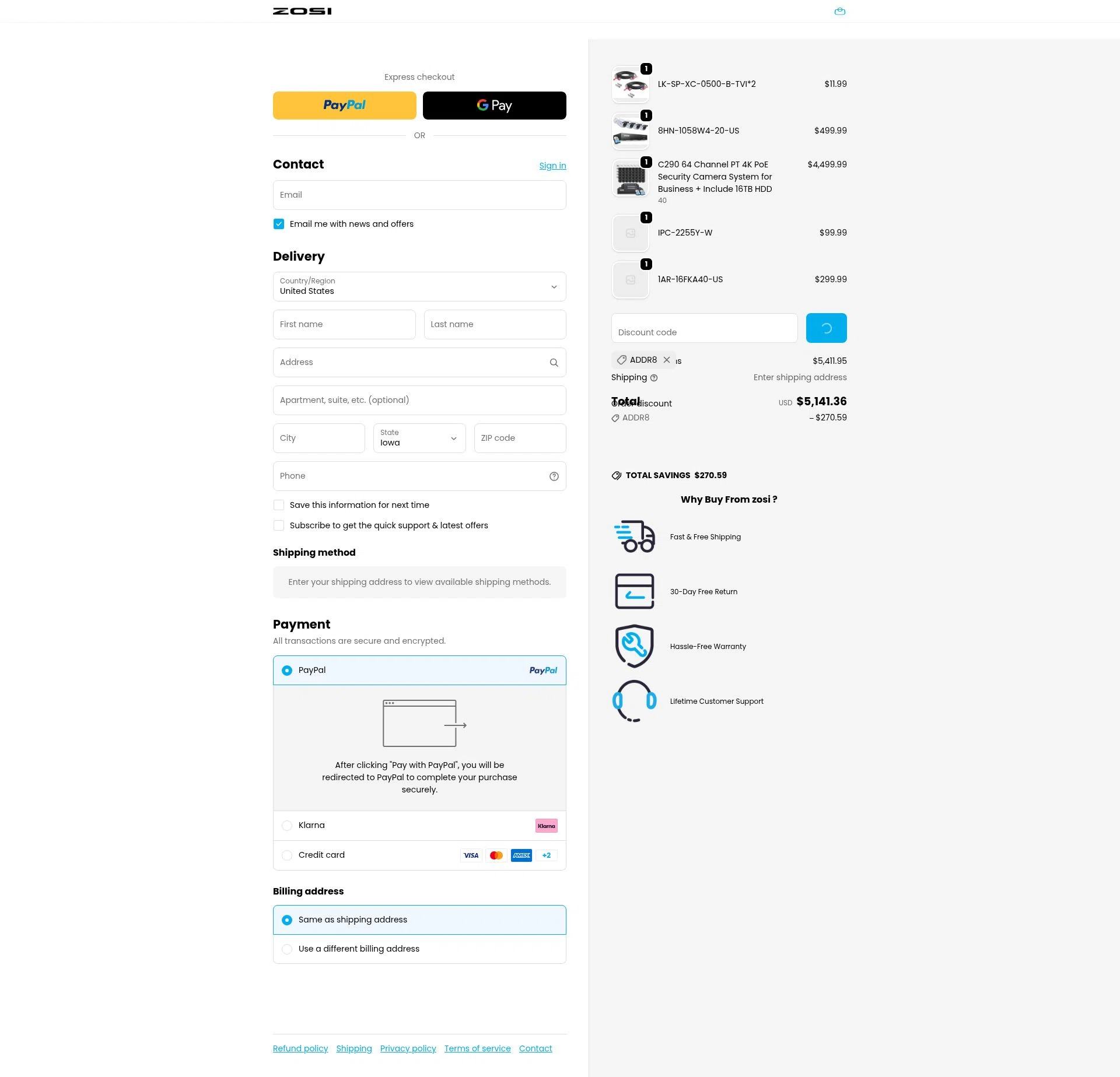 Zosi checkout page showing Zosi coupon code box | Screenshot taken by SimplyCodes community member on Jan 4, 2026