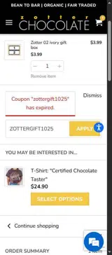 ZOTTERGIFT1025 coupon verification screenshot