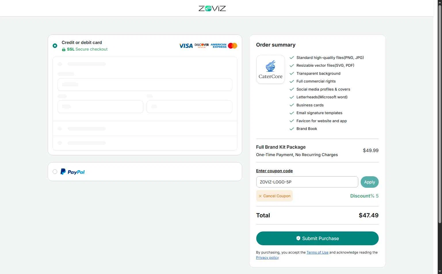 Zoviz checkout page showing Zoviz coupon code box | Screenshot taken by SimplyCodes community member on Sep 30, 2025