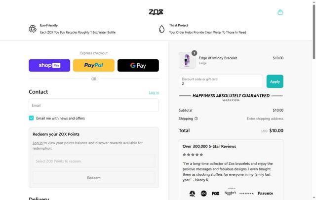 Zox checkout page showing Zox discount code box | Screenshot taken by SimplyCodes community member on Jul 29, 2025