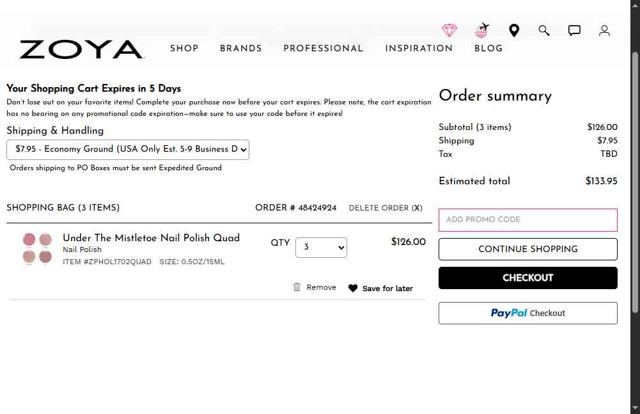 Zoya checkout page showing Zoya promo code box | Screenshot taken by SimplyCodes community member on Sep 2, 2025