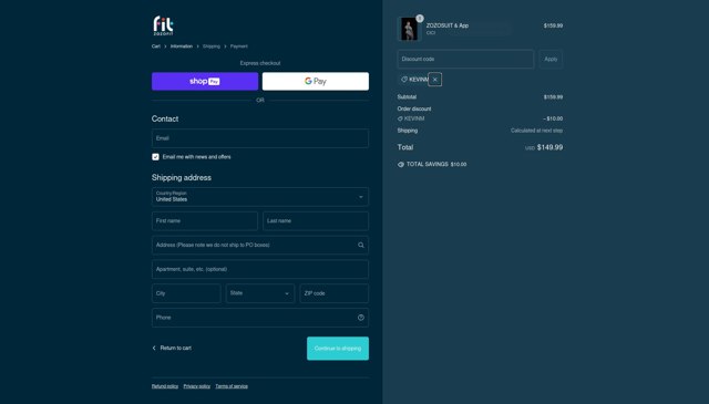 ZOZOFIT checkout page showing ZOZOFIT promo code box | Screenshot taken by SimplyCodes community member on Feb 23, 2025