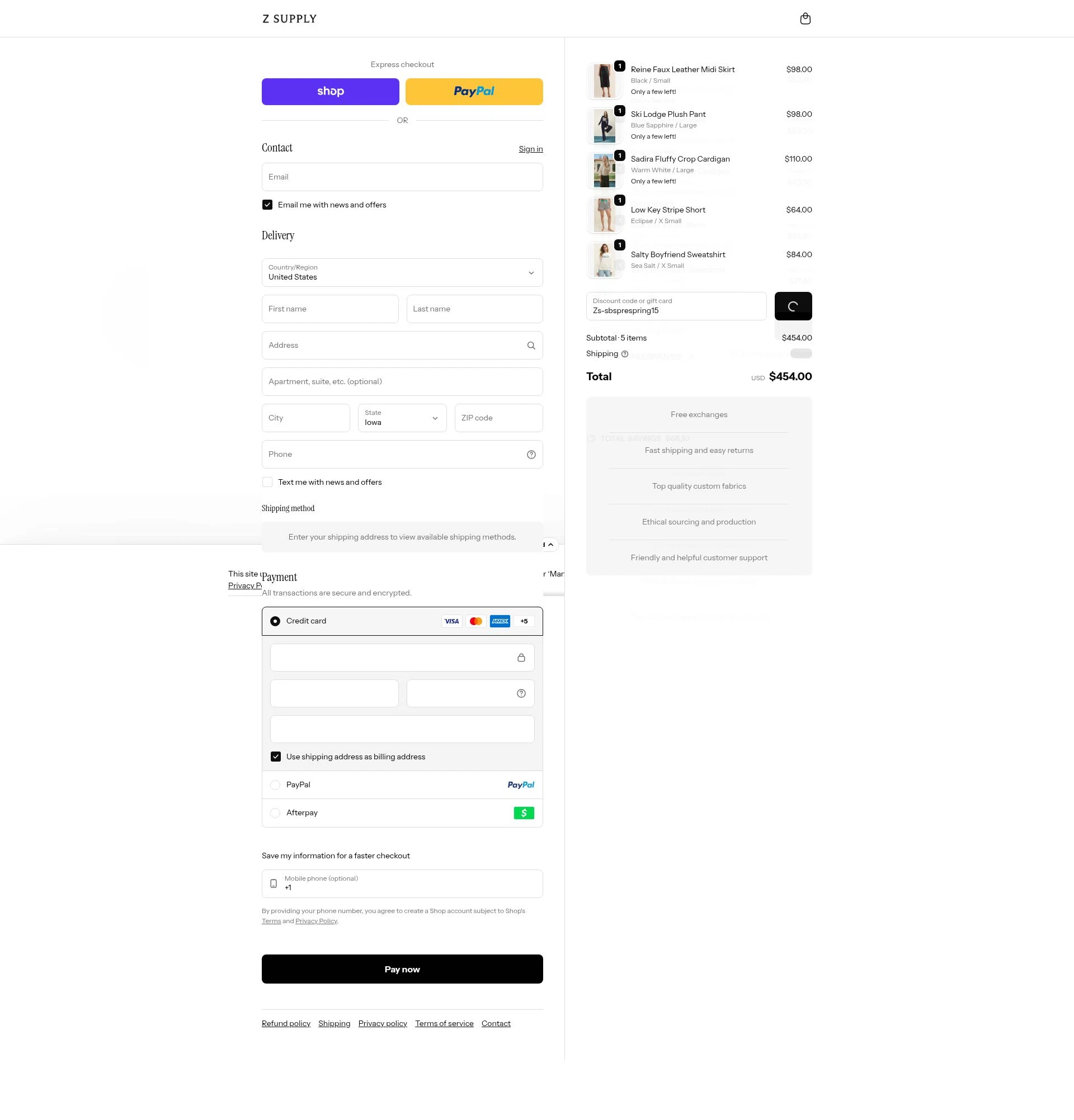 Z Supply Clothing checkout page showing Z Supply Clothing promo code box | Screenshot taken by SimplyCodes community member on Feb 10, 2026