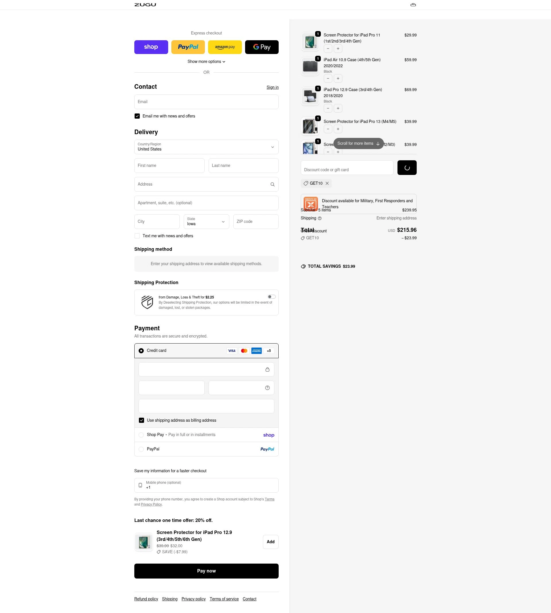 Zugu Case checkout page showing Zugu Case promo code box | Screenshot taken by SimplyCodes community member on Feb 3, 2026