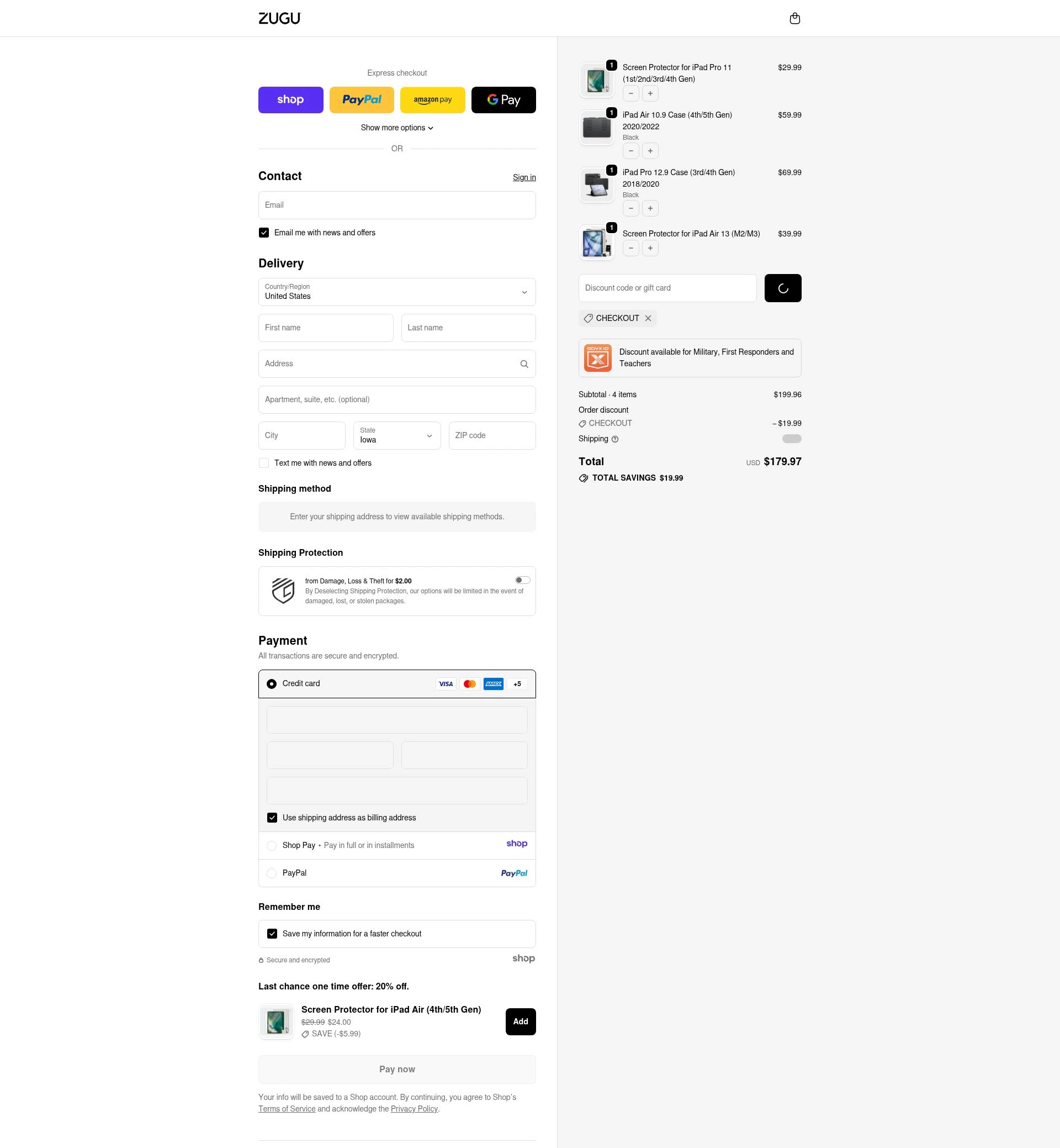 Zugu Case checkout page showing Zugu Case promo code box | Screenshot taken by SimplyCodes community member on Jan 6, 2026