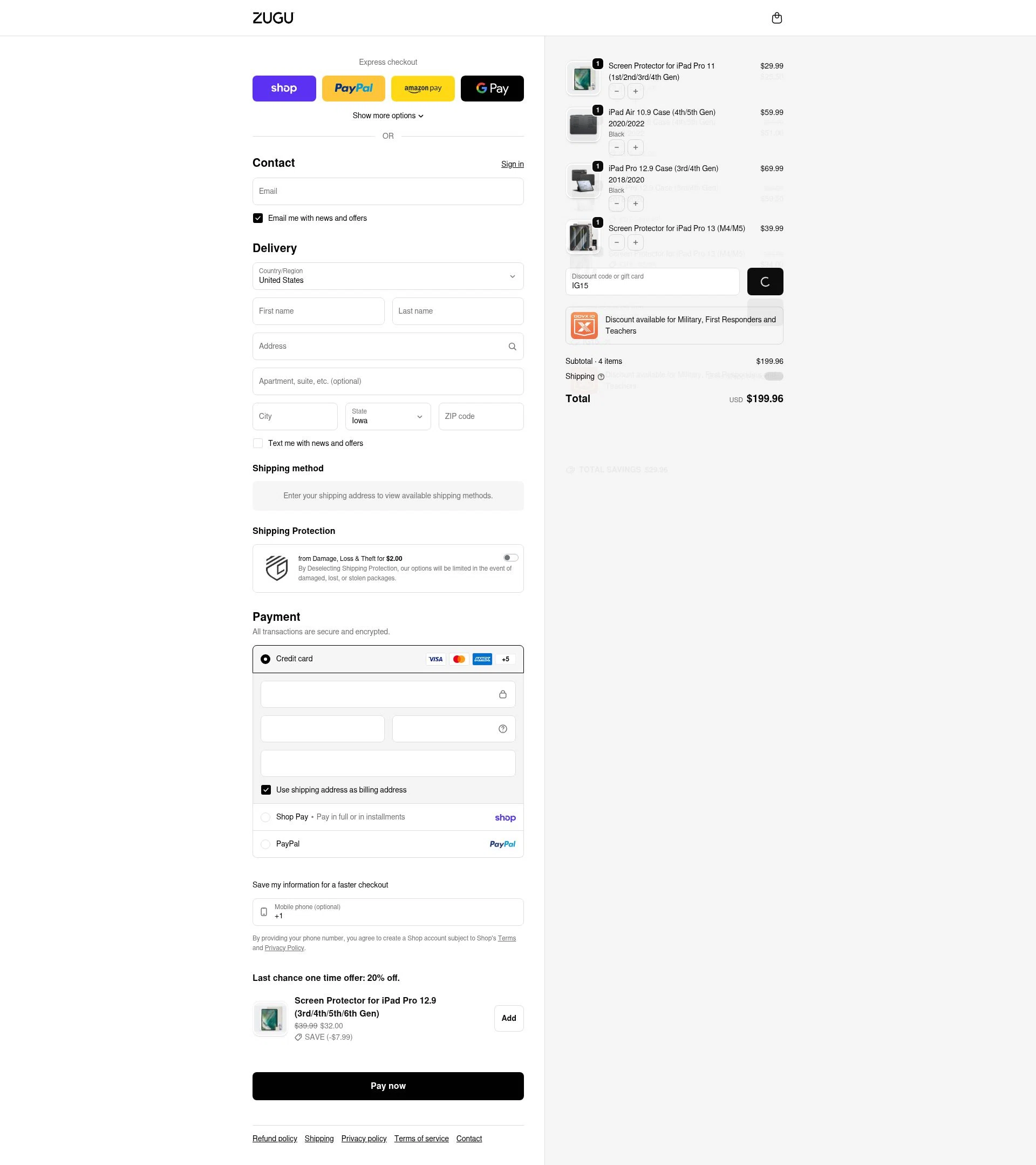 Zugu Case checkout page showing Zugu Case promo code box | Screenshot taken by SimplyCodes community member on Feb 12, 2026