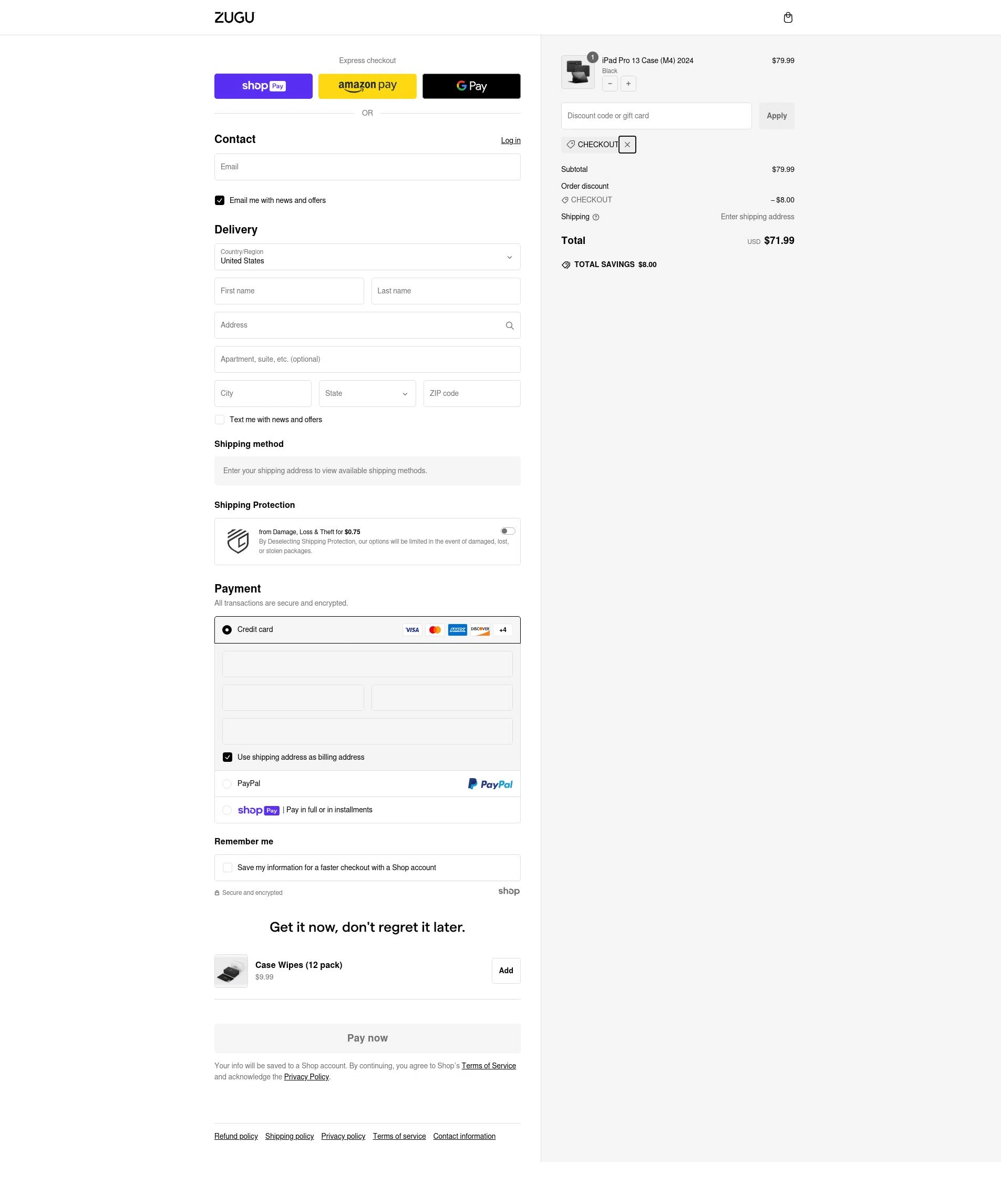 where to use Zugu Case promo code box