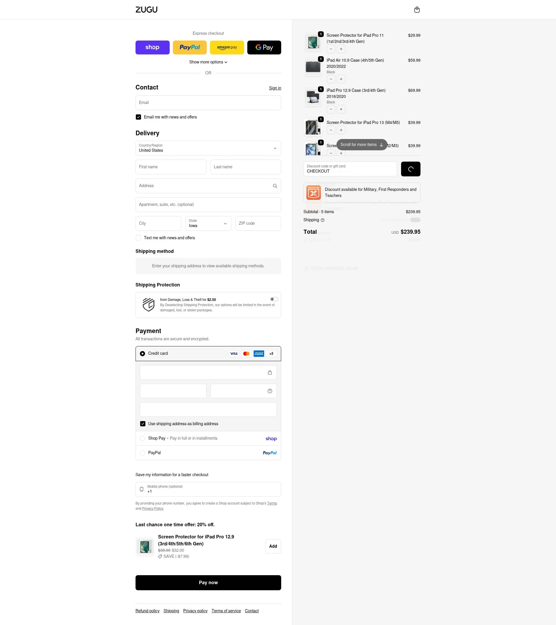Zugu Case checkout page showing Zugu Case promo code box | Screenshot taken by SimplyCodes community member on Feb 3, 2026