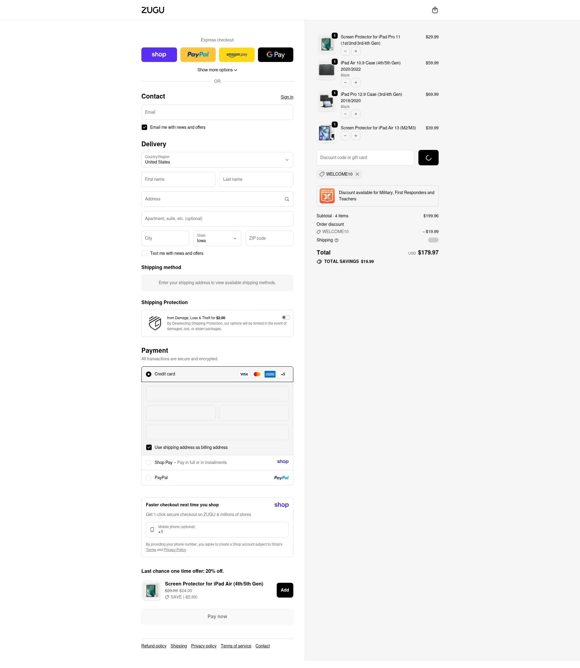 Zugu Case checkout page showing Zugu Case promo code box | Screenshot taken by SimplyCodes community member on Jan 16, 2026