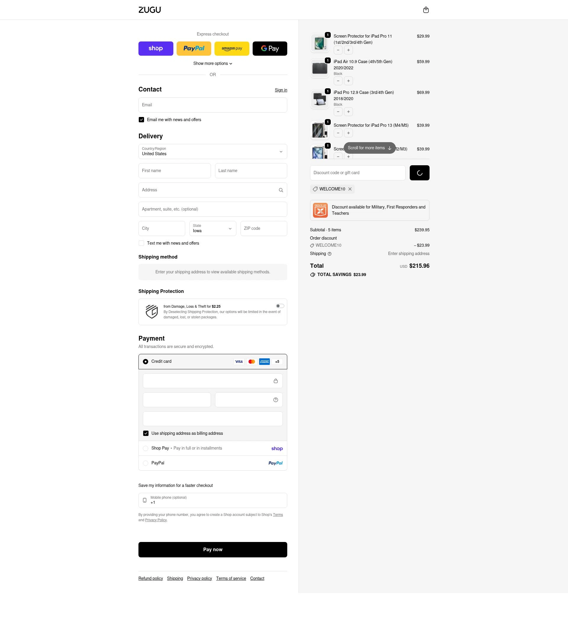 Zugu Case checkout page showing Zugu Case promo code box | Screenshot taken by SimplyCodes community member on Feb 3, 2026