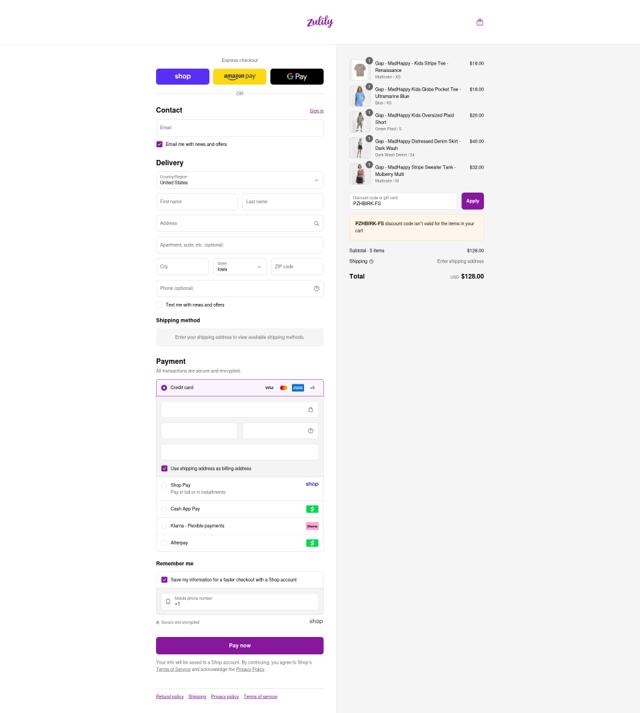 Zulily checkout page showing Zulily discount code box | Screenshot taken by SimplyCodes community member on Sep 13, 2025