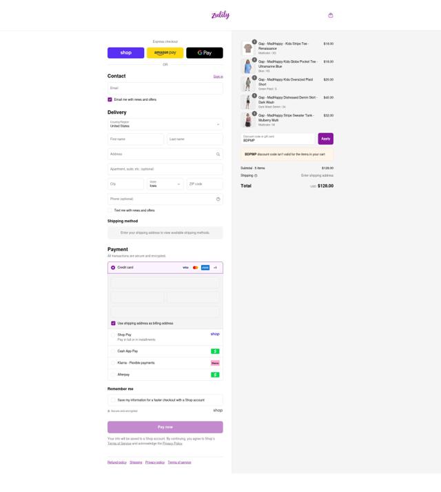 Zulily checkout page showing Zulily discount code box | Screenshot taken by SimplyCodes community member on Sep 11, 2025