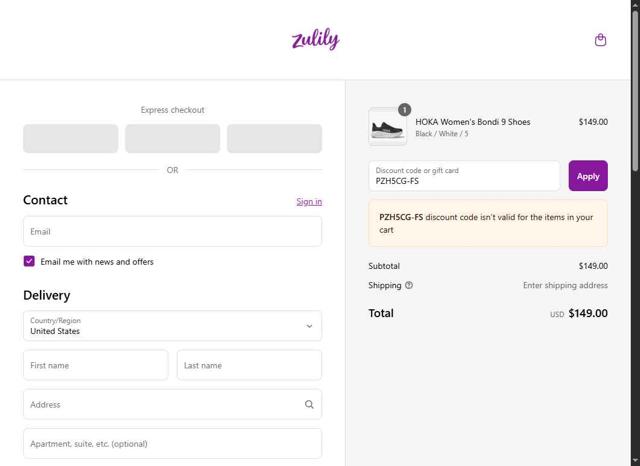 Zulily checkout page showing Zulily discount code box | Screenshot taken by SimplyCodes community member on Sep 13, 2025