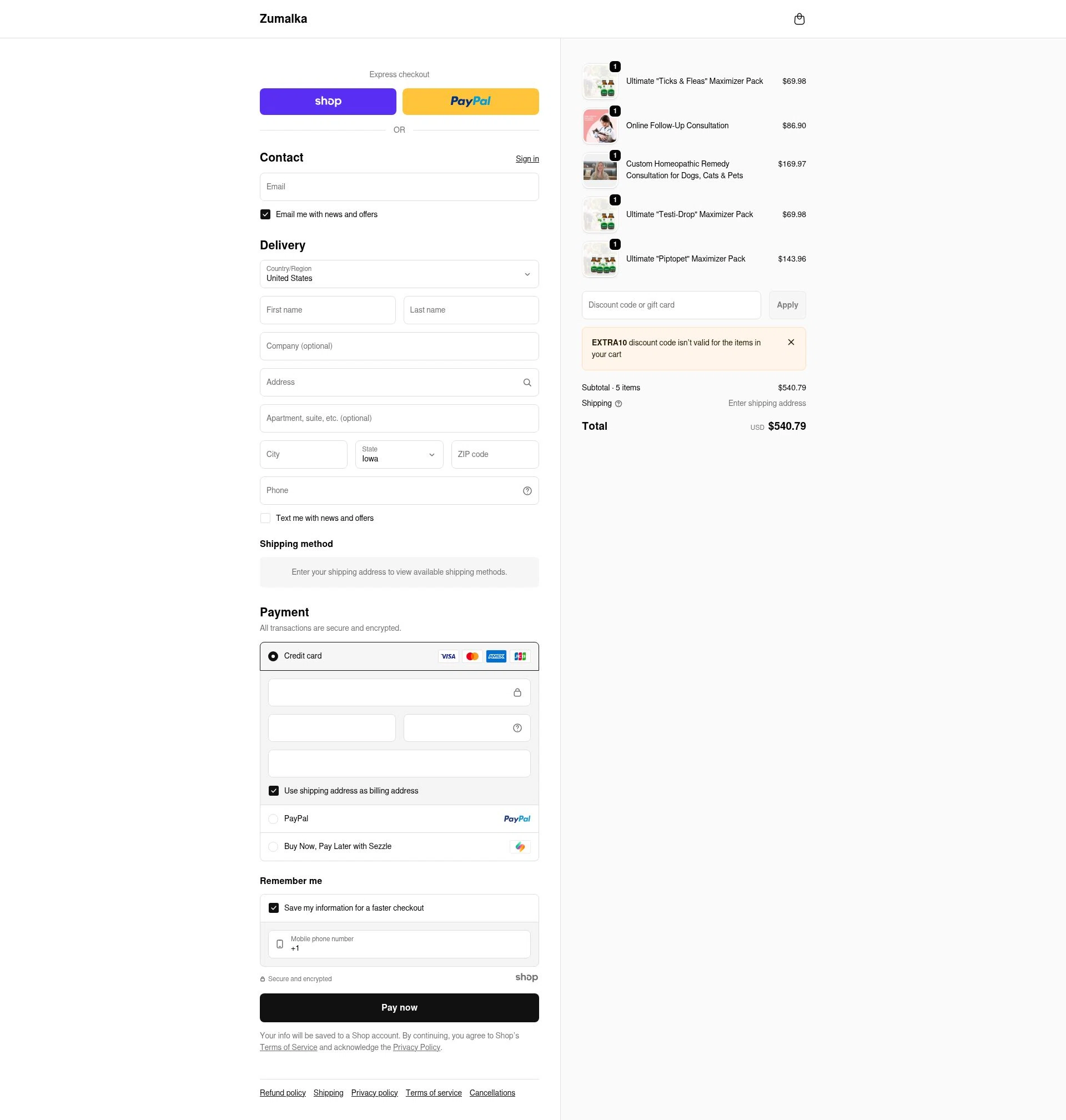 Zumalka checkout page showing Zumalka promo code box | Screenshot taken by SimplyCodes community member on Jan 3, 2026