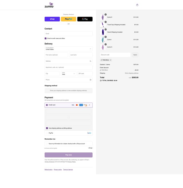 Zumio checkout page showing Zumio discount code box | Screenshot taken by SimplyCodes community member on Sep 3, 2025