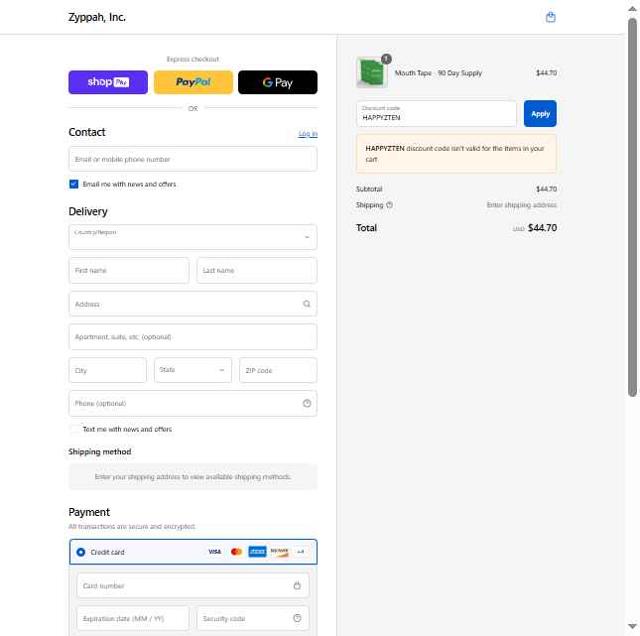 Zyppah checkout page showing Zyppah coupon code box | Screenshot taken by SimplyCodes community member on Aug 17, 2025