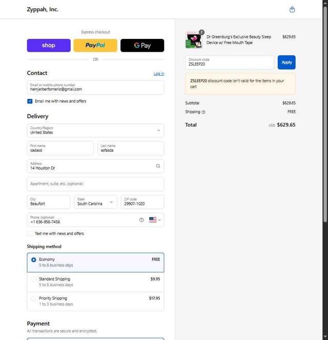 Zyppah checkout page showing Zyppah coupon code box | Screenshot taken by SimplyCodes community member on Sep 1, 2025