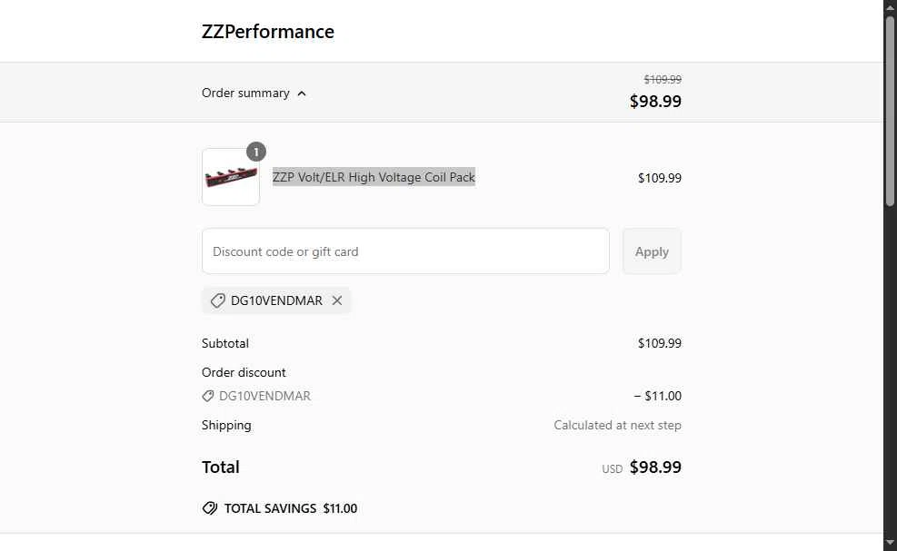 ZZPerformance checkout page showing ZZPerformance discount code box | Screenshot taken by SimplyCodes community member on Jun 6, 2025