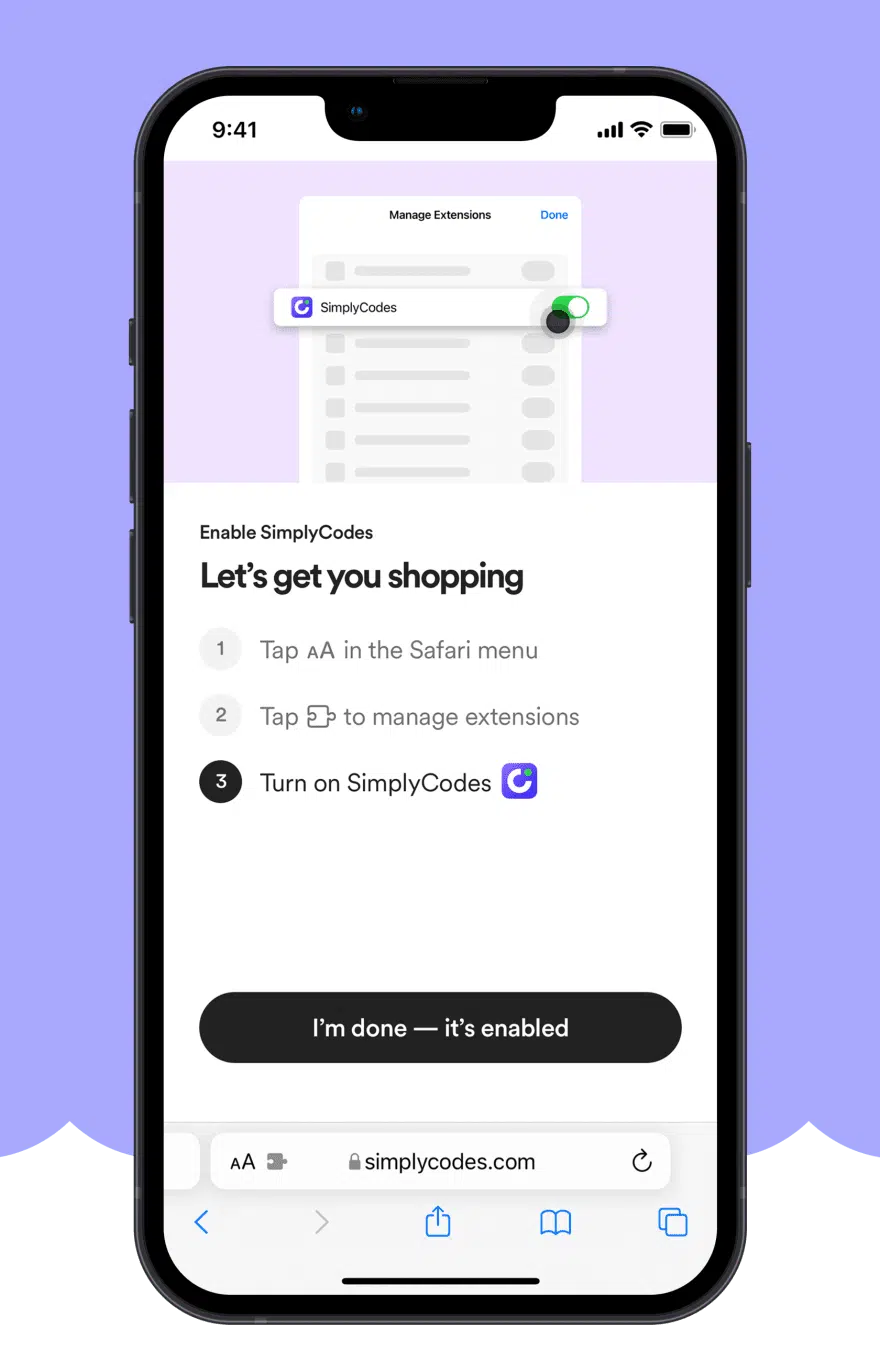Activate SimplyCodes in Safari